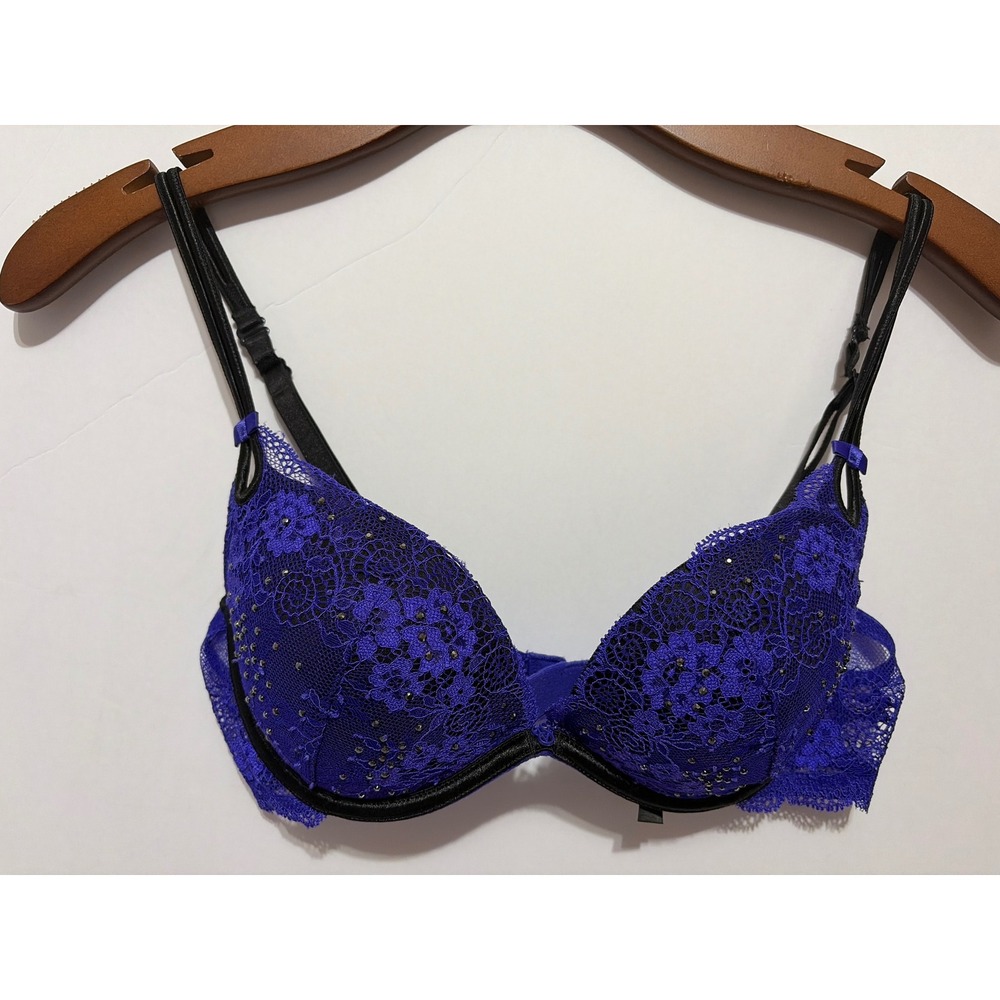 Victoria's Secret Gorgeous Plunge Bra 34B Purple Lace Rhinestone 272953-645